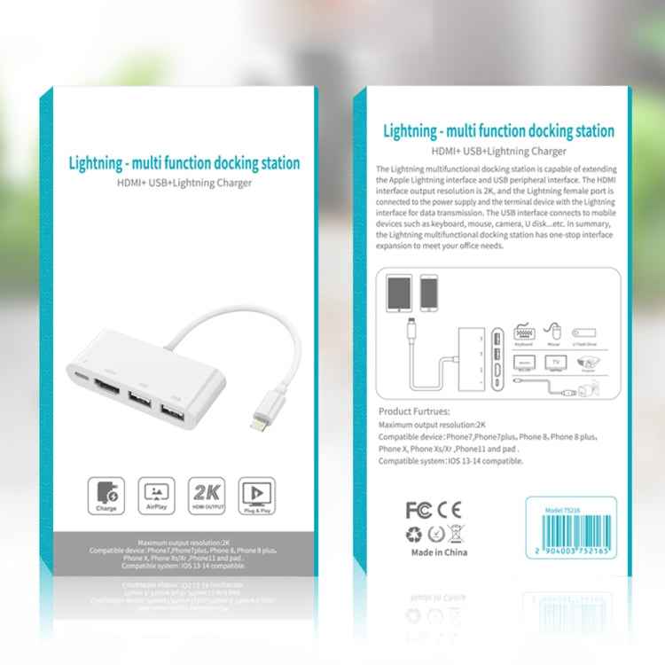 75216 4 in 1 8 Pin to HDMI + 8 Pin Charging + 2 USB Ports HD Video Converter