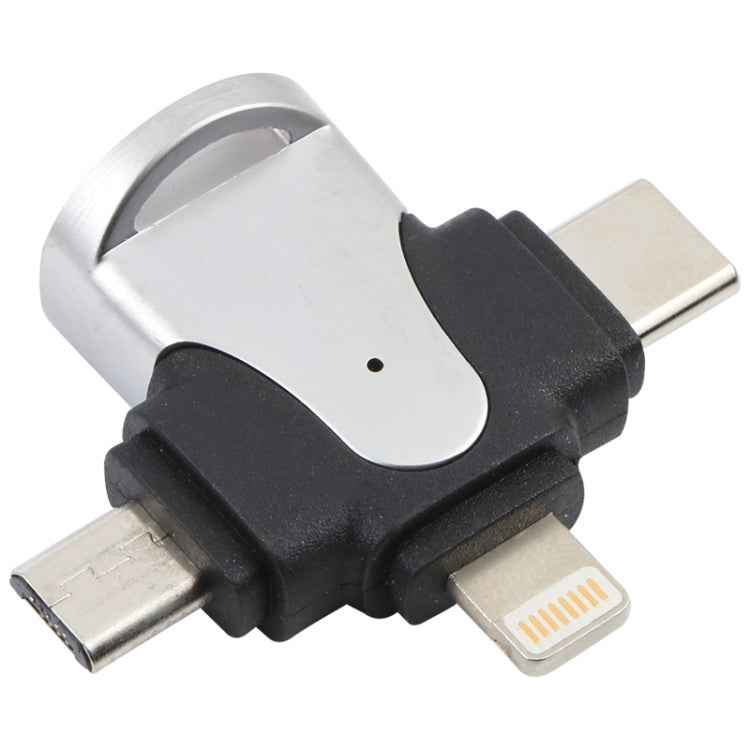 3 in 1 8 Pin + USB-C / Type-C + Micro USB Male to USB 3.0 Female Zinc Alloy Adapter