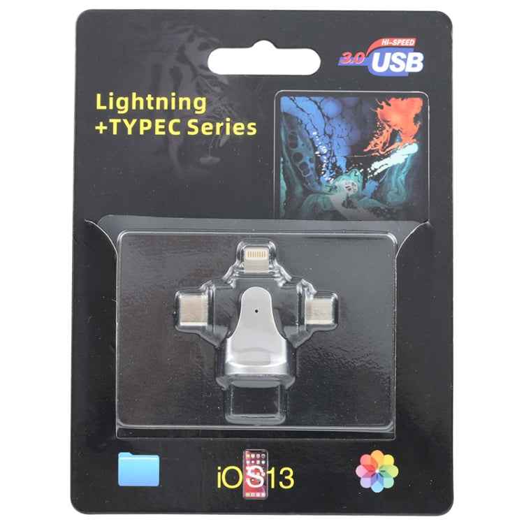 3 in 1 8 Pin + USB-C / Type-C + Micro USB Male to USB 3.0 Female Zinc Alloy Adapter