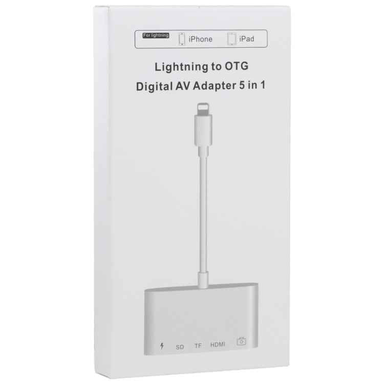 5 in 1 8 Pin Male to USB + HDMI + TF / SD Card Slot + 8 Pin Power Female OTG Digital AV Adapter