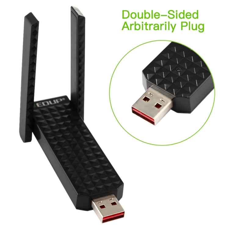 EDUP EP-AC1625 600Mbps 2.4G / 5.8GHz Dual Band Wireless 11AC USB 2.0 Adapter Network Card with 2 Antennas for Laptop / PC
