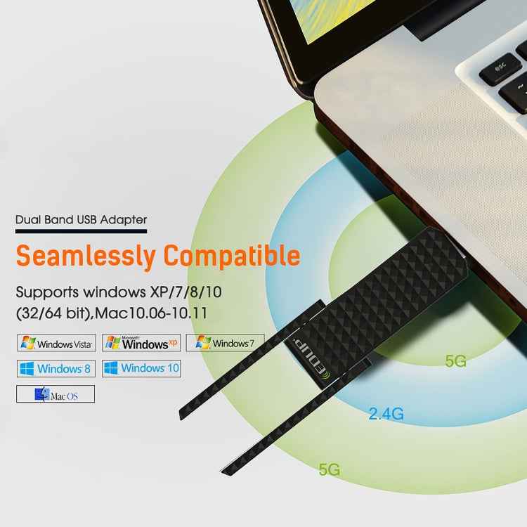 EDUP EP-AC1625 600Mbps 2.4G / 5.8GHz Dual Band Wireless 11AC USB 2.0 Adapter Network Card with 2 Antennas for Laptop / PC