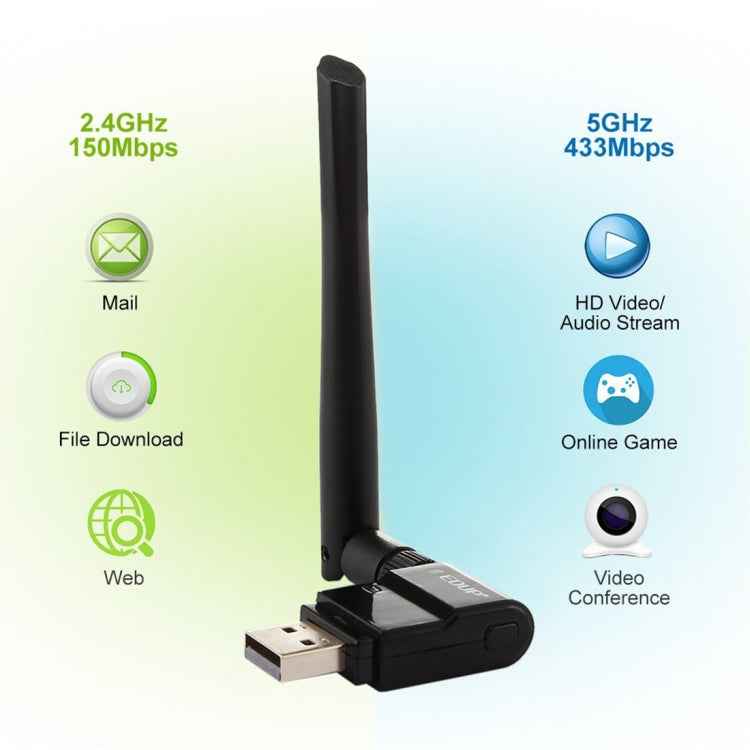 EDUP EP-AC1635 600Mbps Dual Band Wireless 11AC USB Ethernet Adapter 2dBi Antenna for Laptop / PC