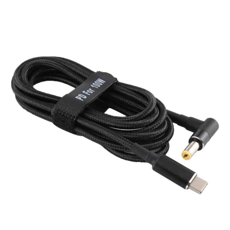 PD 100W 5.5 x 1.7mm Male Elbow to USB-C / Type-C Male Nylon Weave Power Charge Cable, Cable Length: 1.7m