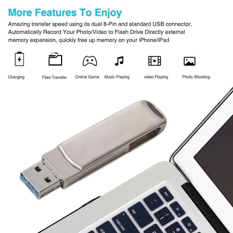Richwell 3 in 1 128G Micro USB + 8 Pin + USB 3.0 Metal Rotating Push-pull Flash Disk with OTG Function