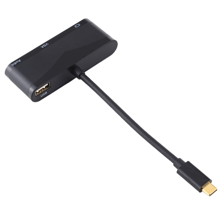 USB 2.0 + Audio Port + VGA + HDMI to USB-C / Type-C HUB Adapter, Black