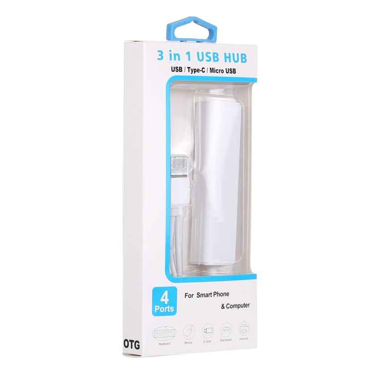 3 in 1 USB-C / Type-C + Micro USB + 4 x USB 2.0 Ports HUB Converter, Cable Length: 12cm