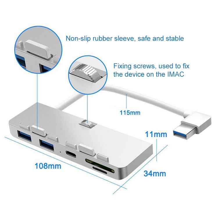 Rocketek For iMac Type-C / USB-C + Dual USB3.0 + SD / TF Multi-function HUB Expansion Dock, Type-C + Dual USB3.0 + SD / TF