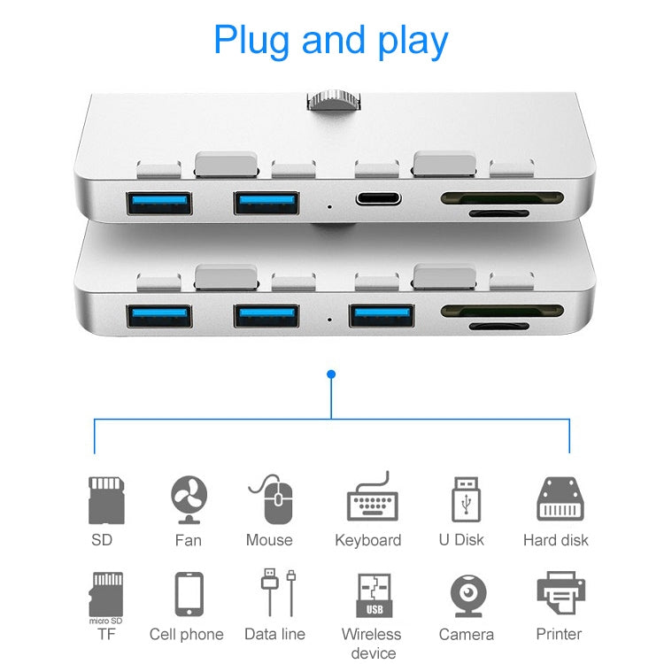 Rocketek For iMac Type-C / USB-C + Dual USB3.0 + SD / TF Multi-function HUB Expansion Dock, Type-C + Dual USB3.0 + SD / TF