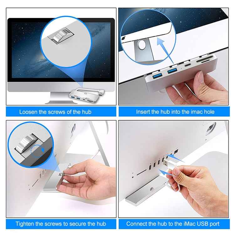 Rocketek For iMac Type-C / USB-C + Dual USB3.0 + SD / TF Multi-function HUB Expansion Dock, Type-C + Dual USB3.0 + SD / TF