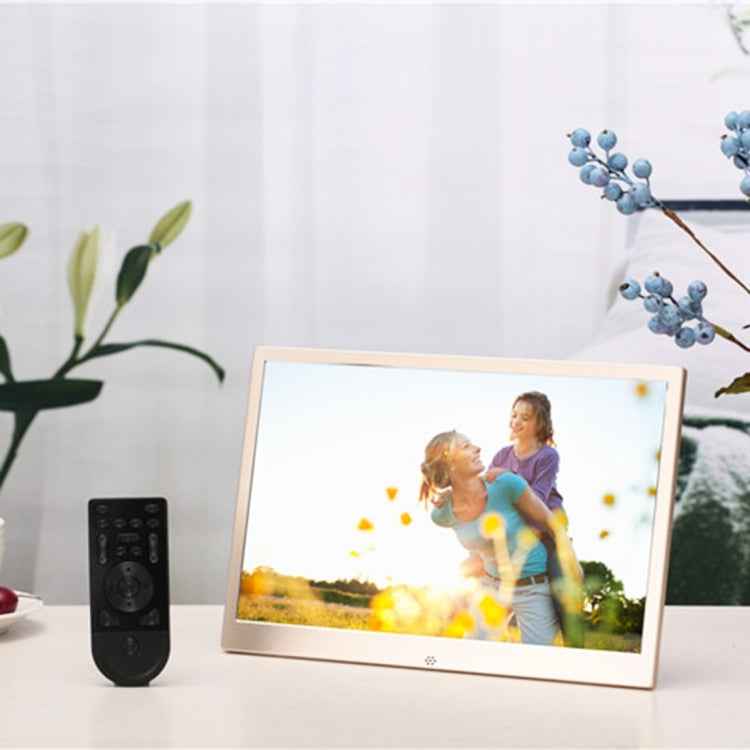 HSD1303 13.3 inch LED 1280x800 High Resolution Display Digital Photo Frame with Holder and Remote Control, Support SD / MMC / MS Card / USB Port, UK Plug(Gold)