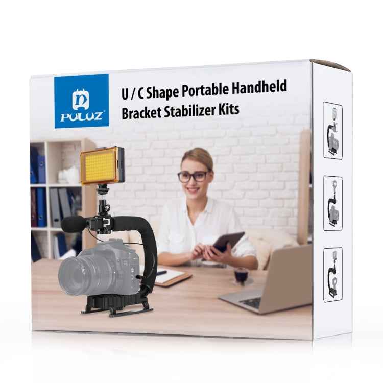 PULUZ U/C Shape Portable Handheld DV Bracket Stabilizer + Video Shotgun Microphone Kit with Cold Shoe Tripod Head for All SLR Cameras and Home DV Camera