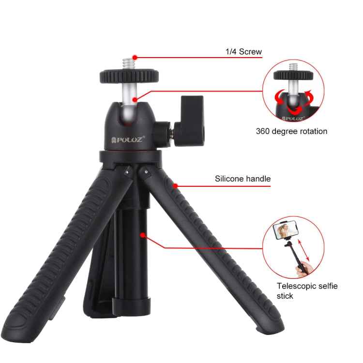 PULUZ Selfie Sticks Tripod Mount + Phone Clamp with Tripod Adapter & Long Screw