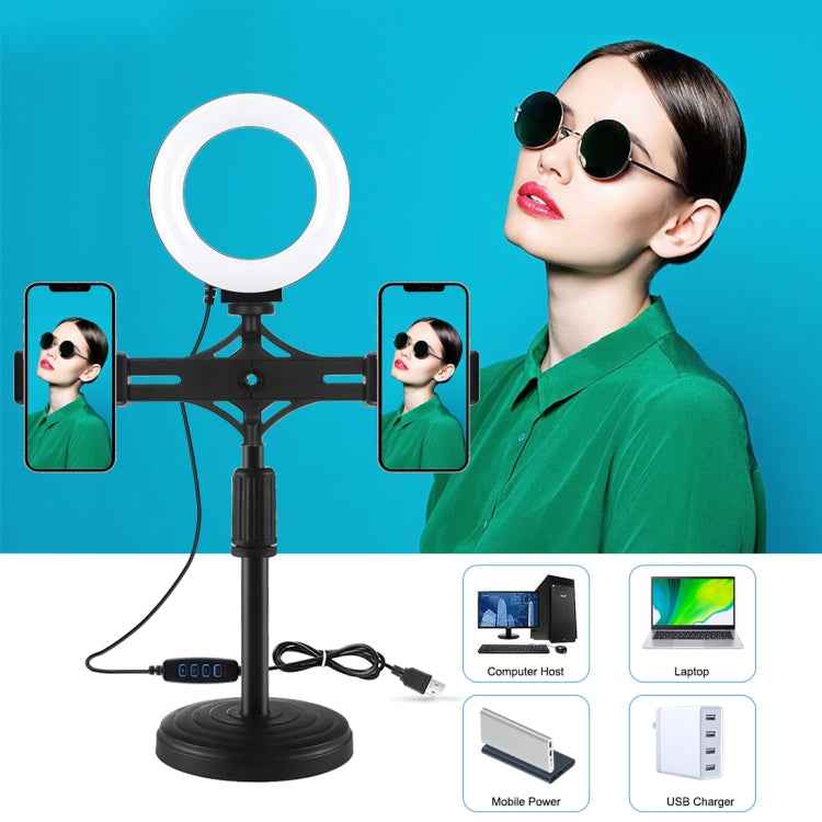 PULUZ 4.7 inch 12cm Ring Light Horizontal Dual Phone Brackets Desktop Holder Video Light Kits