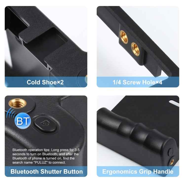 PULUZ 4 in 1 Bluetooth Handheld Vlogging Live Broadcast LED Selfie Light Smartphone Video Rig Kits with Microphone + Tripod Mount + Cold Shoe Tripod Head for iPhone, Galaxy, Huawei, Xiaomi, HTC, LG, Google, and Other Smartphones