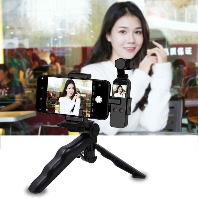 PULUZ Smartphone Fixing Clamp 1/4 inch Holder Mount Bracket + Grip Folding Tripod Mount Kits for DJI OSMO Pocket / Pocket 2