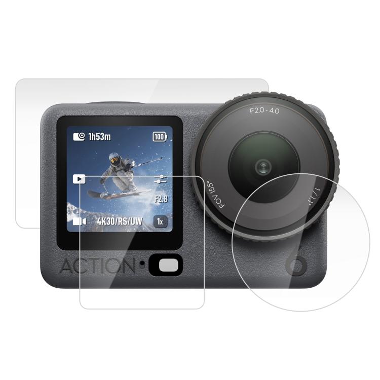 For DJI Osmo Action 6 / 6 Pro PULUZ Lens + Front and Back Screen Tempered Glass Film, Tempered Glass Film