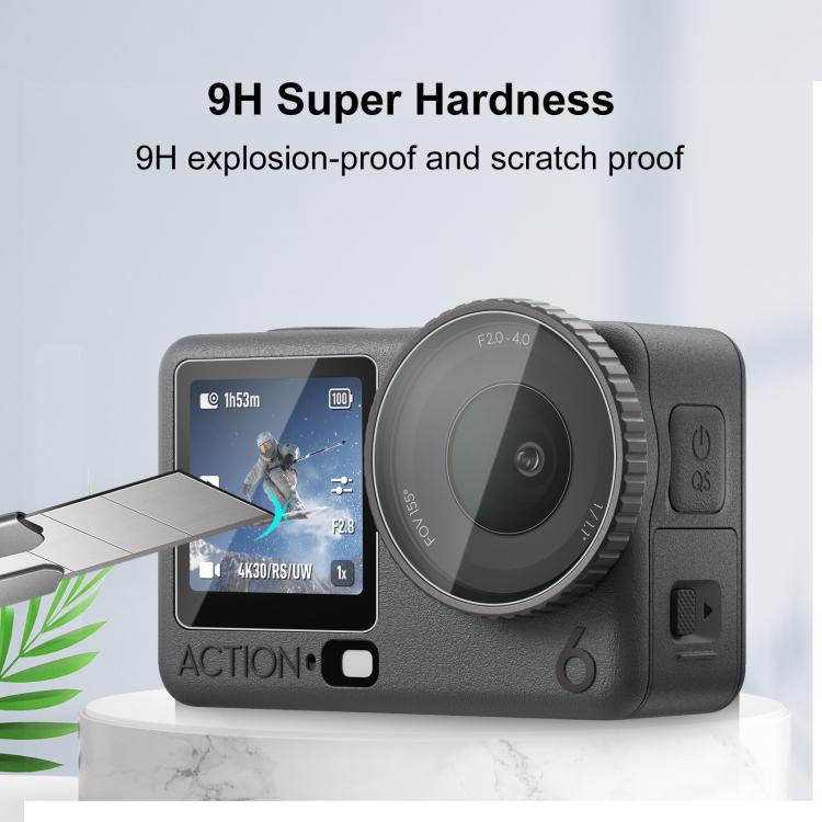 For DJI Osmo Action 6 / 6 Pro PULUZ Lens + Front and Back Screen Tempered Glass Film, Tempered Glass Film