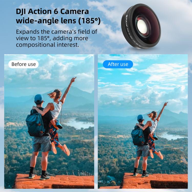 For DJI Osmo Action 6 PULUZ FOV Boost Lens 185 Degree Wide Angle Lens, For DJI Osmo Action 6