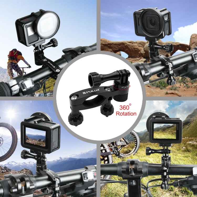 PULUZ 360 Degree Rotation Bike Aluminum Handlebar Adapter Mount with Screw for GoPro, Insta360, DJI and Other Action Cameras