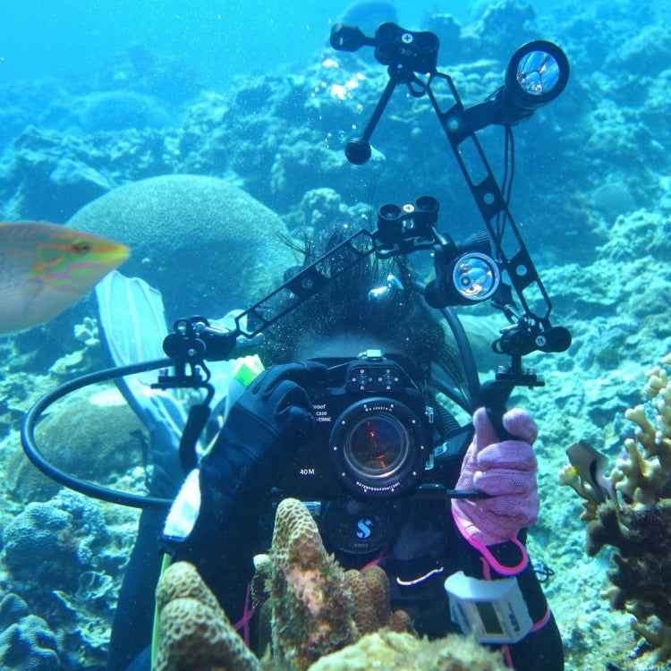PULUZ Triple Ball Clamp Open Hole Diving Camera Bracket CNC Aluminum Spring Flashlight Clamp for Diving Underwater Photography System