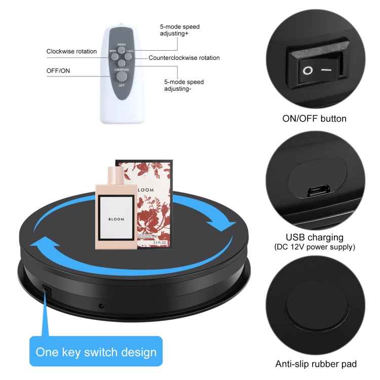 PULUZ 30cm Adjusting Speed Rotating Turntable Display Stand, Load 10-15kg, US Plug