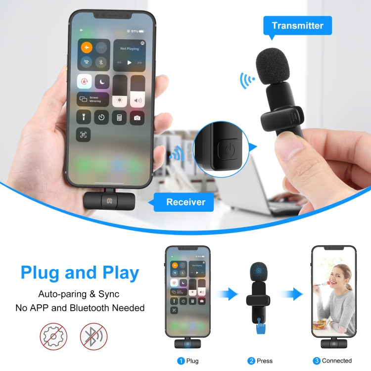PULUZ Wireless Lavalier Noise Reduction Reverb Microphones for iPhone / iPad, 8-Pin Receiver Dual Microphones