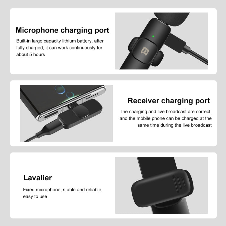 PULUZ Wireless Lavalier Noise Reduction Reverb Microphones for Type-C Phone, Type-C Receiver and Dual Microphones