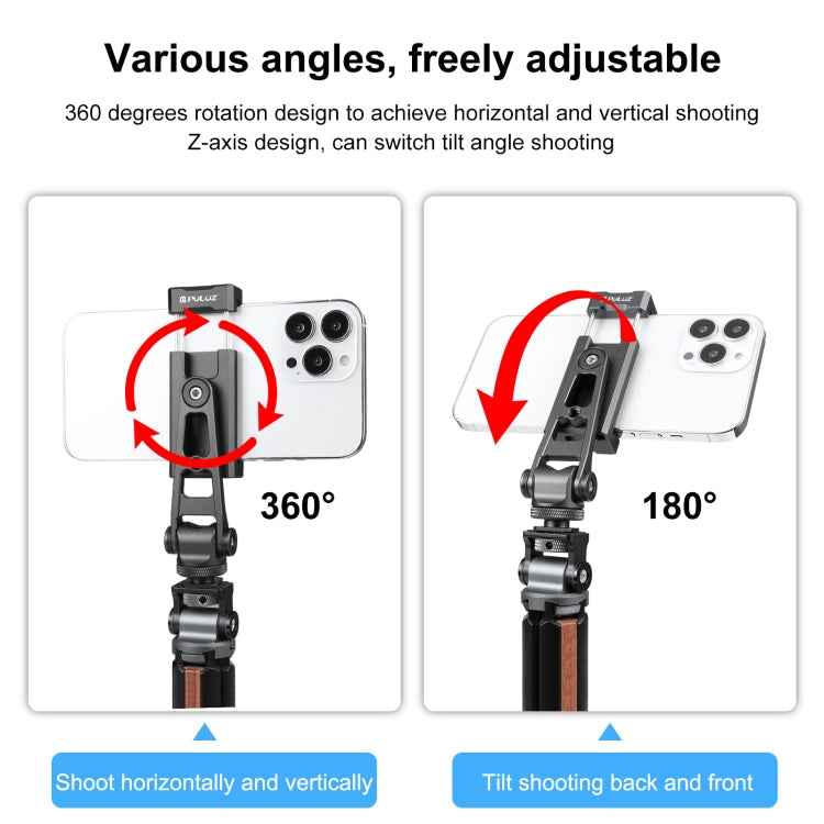 PULUZ Z-axis 360 Rotation Cold Shoes Aluminum Alloy Phone Clamp Holder Bracket