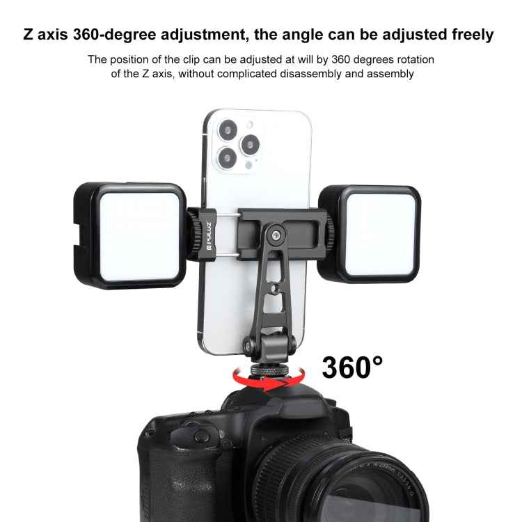 PULUZ Z-axis 360 Rotation Cold Shoes Aluminum Alloy Phone Clamp Holder Bracket
