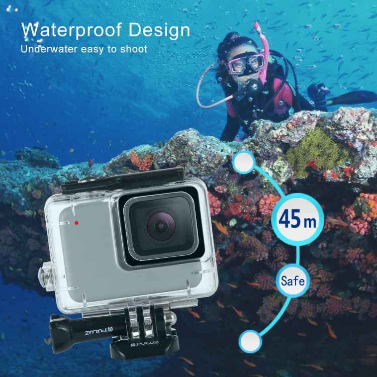 PULUZ 45m Underwater Waterproof Housing Diving Case for GoPro HERO7 Silver / HERO7 White, with Buckle Basic Mount & Screw