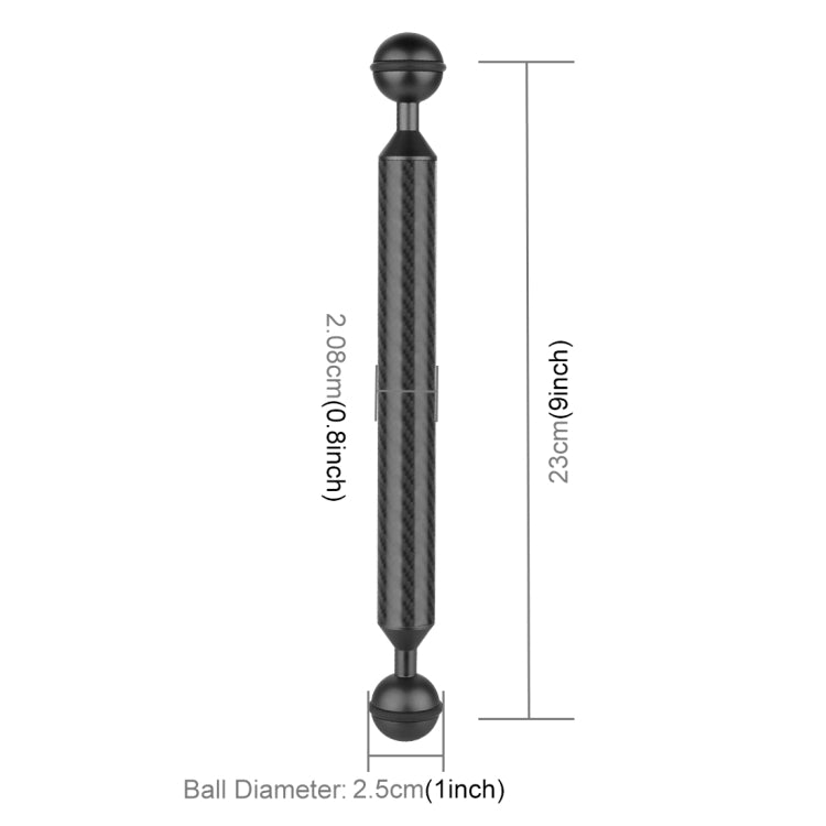 PULUZ 9 inch 23cm Length 20.8mm Diameter Dual Balls Carbon Fiber Floating Arm, Ball Diameter: 25mm