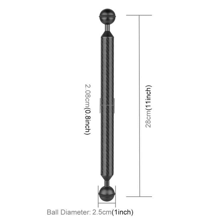 PULUZ 11 inch 28cm Length 20.8mm Diameter Dual Balls Carbon Fiber Floating Arm, Ball Diameter: 25mm
