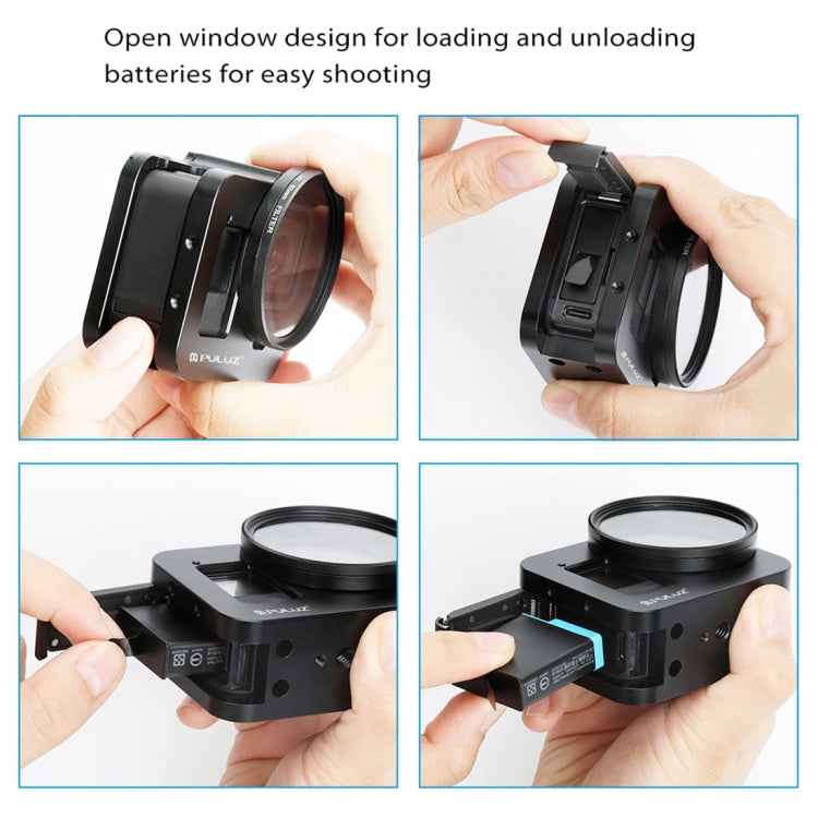 PULUZ Housing Shell CNC Aluminum Alloy Protective Cage with Insurance Frame & 52mm UV Lens for GoPro HERO8 Black