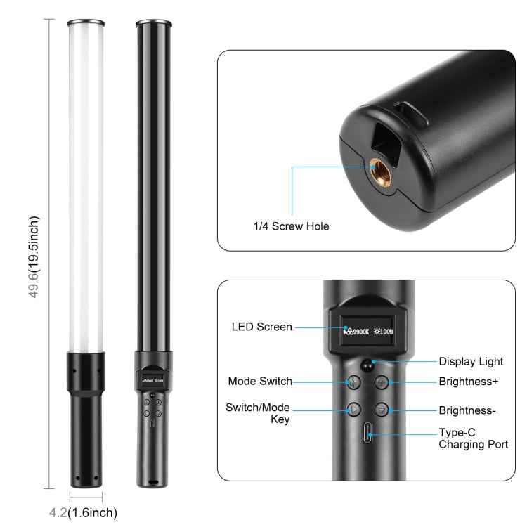 PULUZ 144 LEDs Photo Handheld Stick Light Full Color RGB Fill Light