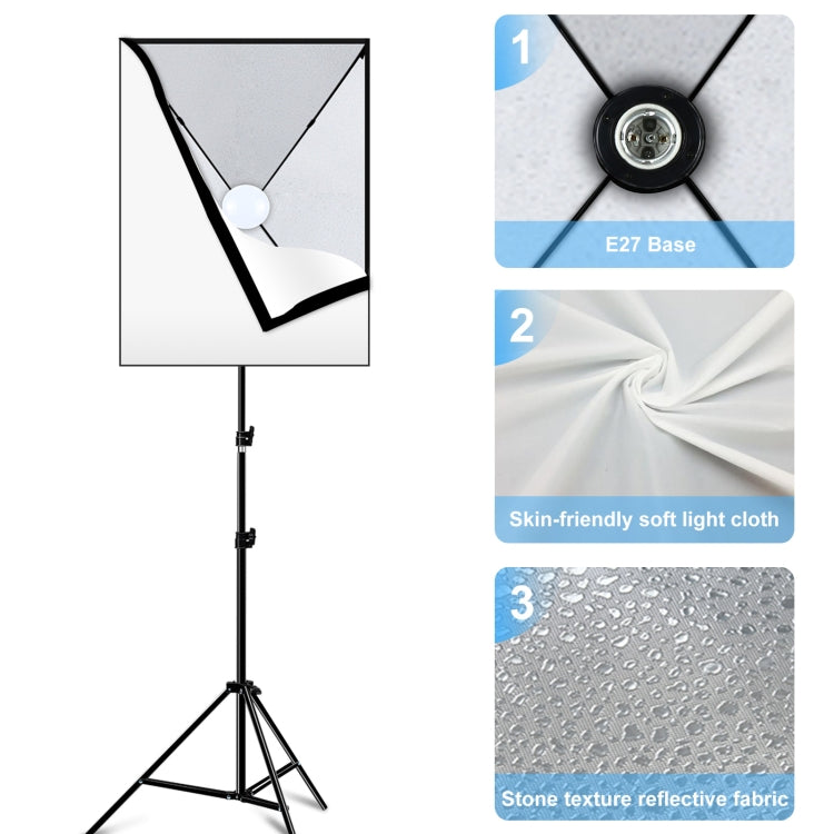PULUZ 50x70cm Studio Softbox + 2m Tripod Mount + Single 220V E27 30W 5700K White Light LED Bulb Photography Kit, Single Bulb EU Plug, Single Bulb US Plug