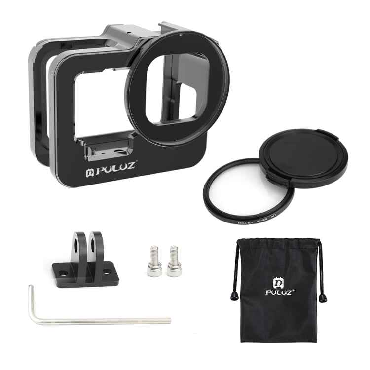PULUZ for GoPro HERO13 Black /12 Black /11 Black /10 Black /9 Black Thicken Housing Shell CNC Aluminum Alloy Protective Cage with Insurance Frame & 52mm UV Lens