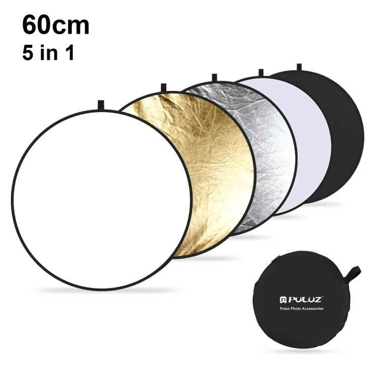 PULUZ 60cm 5 in 1 (Silver / Translucent / Gold / White / Black) Folding Photo Studio Reflector Board