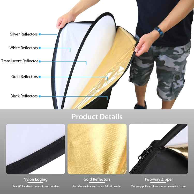 PULUZ 60cm 5 in 1 (Silver / Translucent / Gold / White / Black) Folding Photo Studio Reflector Board