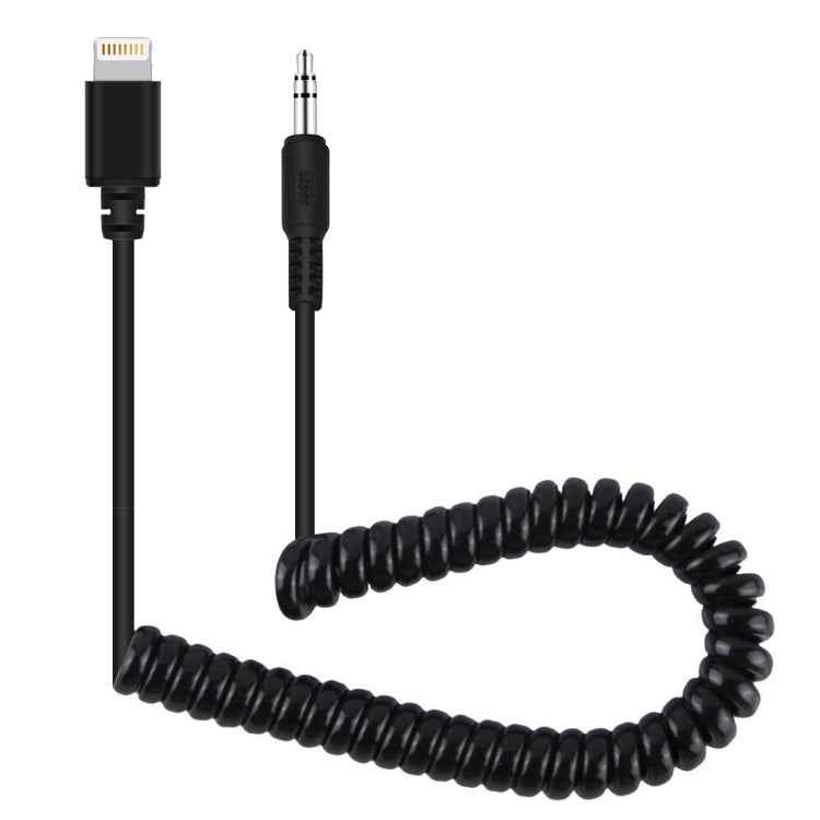 PULUZ 3.5mm TRRS Male to 8 Pin Male Live Microphone Audio Adapter Spring Coiled Cable for iPhone, Cable Stretching to 100cm