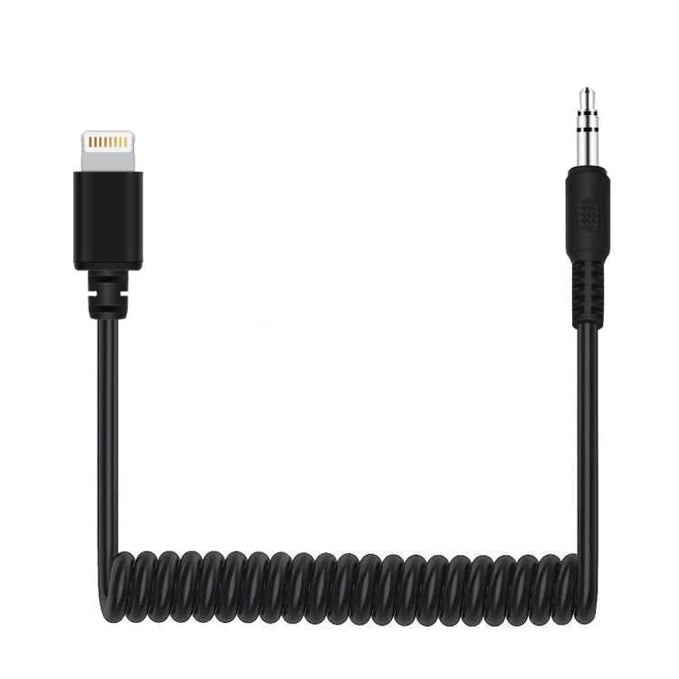 PULUZ 3.5mm TRRS Male to 8 Pin Male Live Microphone Audio Adapter Spring Coiled Cable for iPhone, Cable Stretching to 100cm