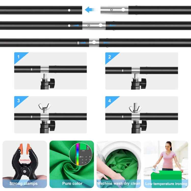 PULUZ 1x2m T-Shape Photo Studio Background Support Stand Backdrop Crossbar Bracket Kit with Clips