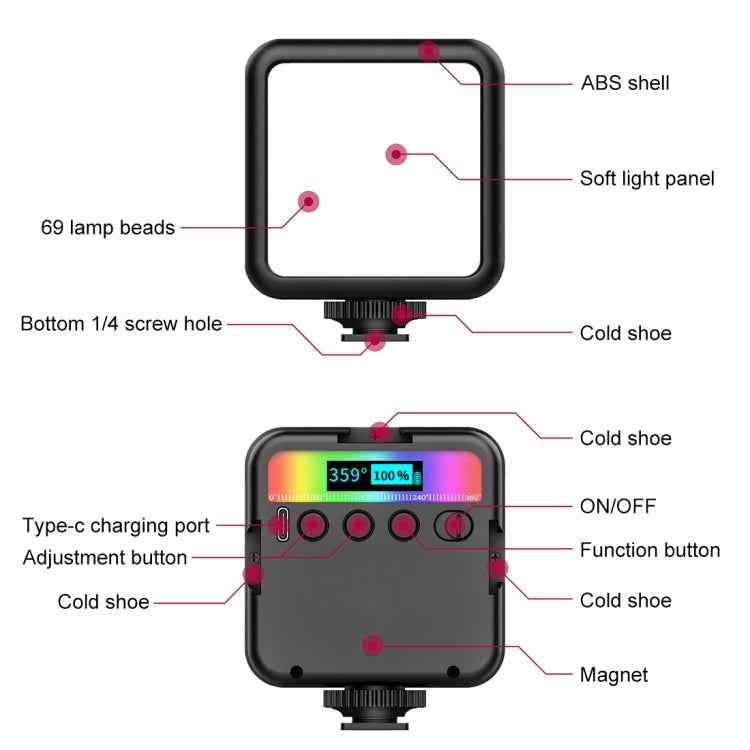 PULUZ Pocket 2500-9000K+RGB Full Color Beauty Fill Light Handheld Camera Photography LED Light