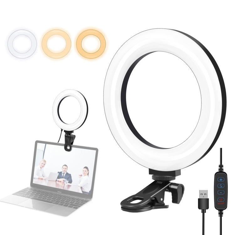 PULUZ 6.2 inch 16cm Ring Selfie Light 3 Modes USB Dimmable Dual Color Temperature LED Curved Vlogging Photography Video Lights with Monitor Clip Holder