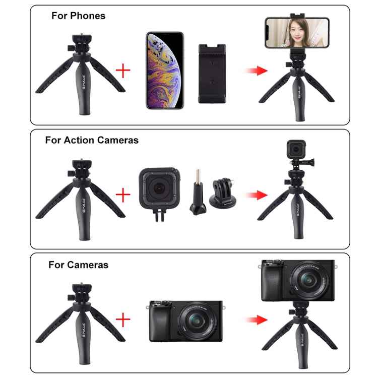 PULUZ Desk Plastic Tripod Mount with Phone Clamp & Adjusting Tripod Head for Smartphones