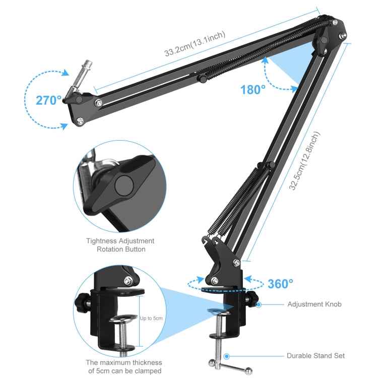 PULUZ Studio Broadcast Professional Singing Microphone Kits with Suspension Scissor Arm & Metal Shock Mount & USB Sound Card
