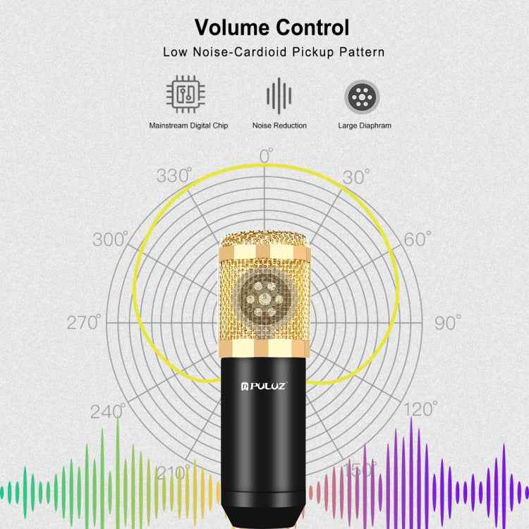 PULUZ Studio Broadcast Professional Singing Microphone Kits with Suspension Scissor Arm & Metal Shock Mount & USB Sound Card