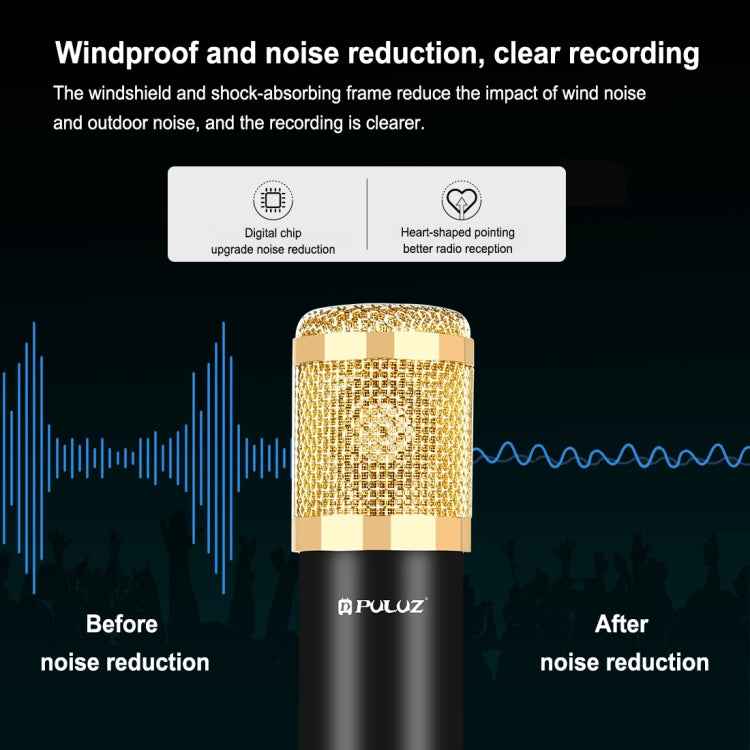 PULUZ Studio Broadcast Professional Singing Microphone Kits with Suspension Scissor Arm & Metal Shock Mount & USB Sound Card