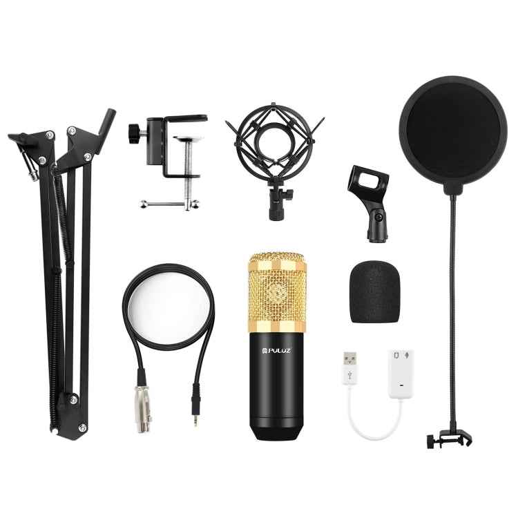 PULUZ Studio Broadcast Professional Singing Microphone Kits with Suspension Scissor Arm & Metal Shock Mount & USB Sound Card
