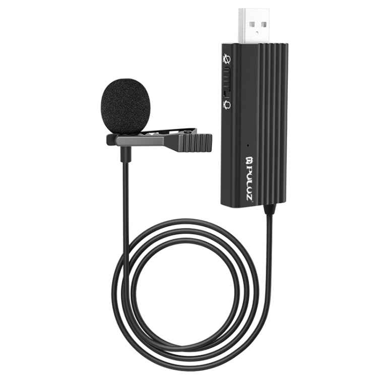 PULUZ USB Clip-on Wired Lapel Mic Recording Microphone Lavalier Silent Condenser Microphone, 1.2m USB